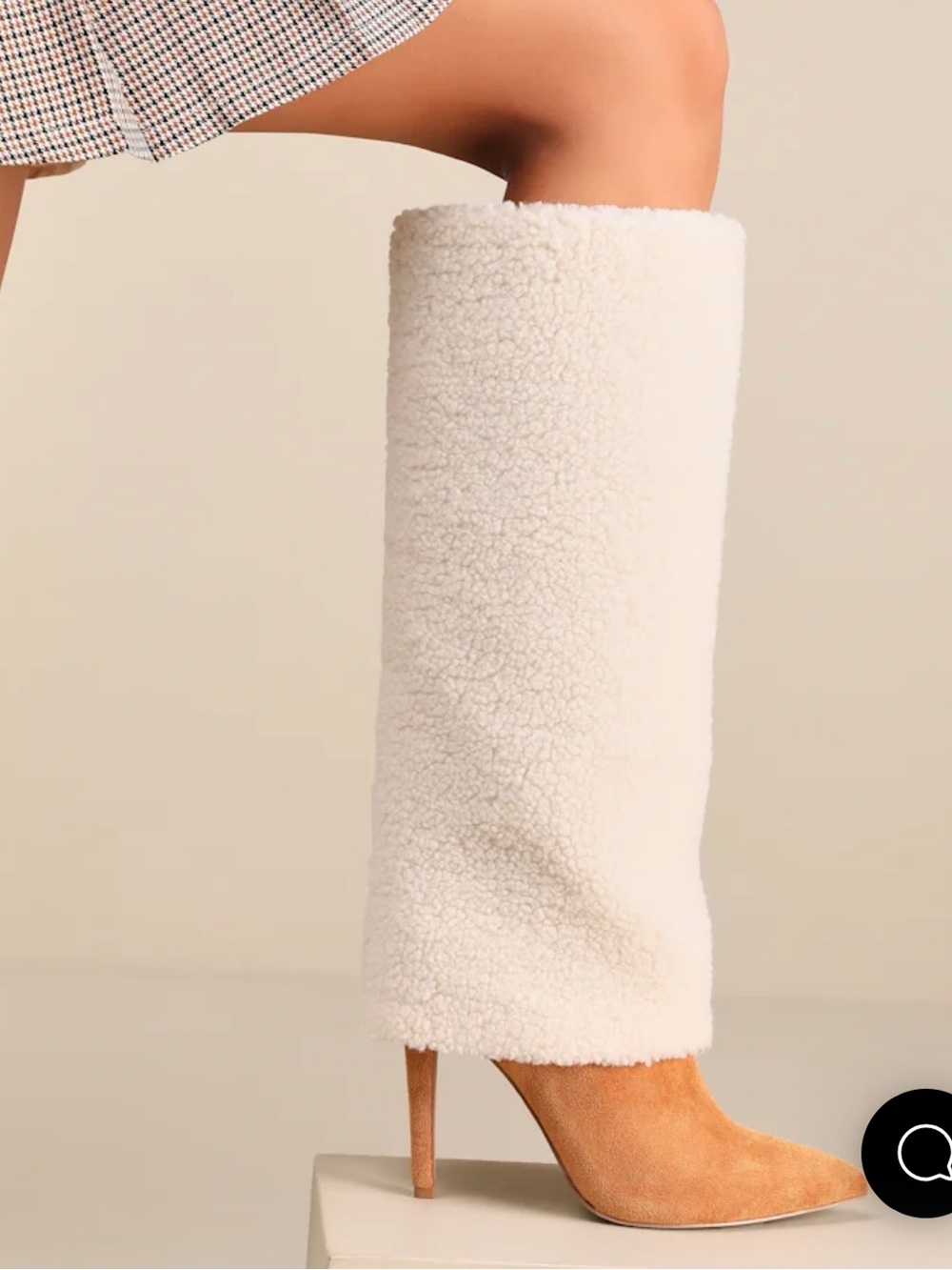 Lulu's Cream Faux Shearling Knee-High Heeled Boots